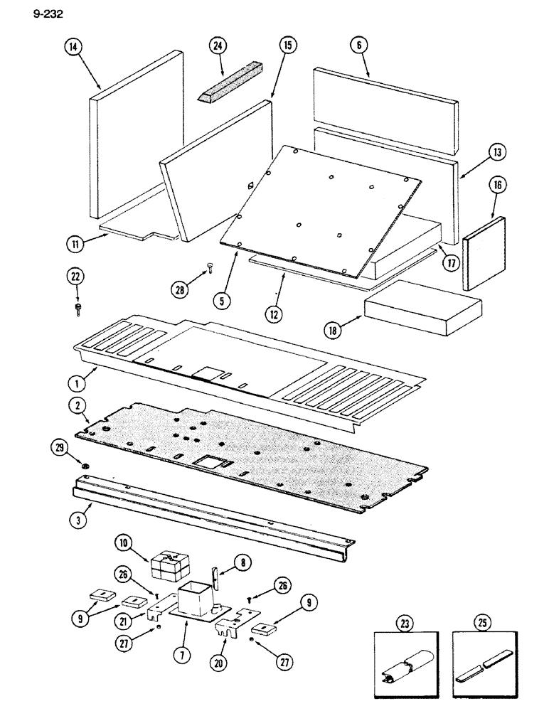 Схема запчастей Case IH 1620 - (9-232) - CAB SOUND INSULATION AND FLOOR MAT (10) - CAB & AIR CONDITIONING