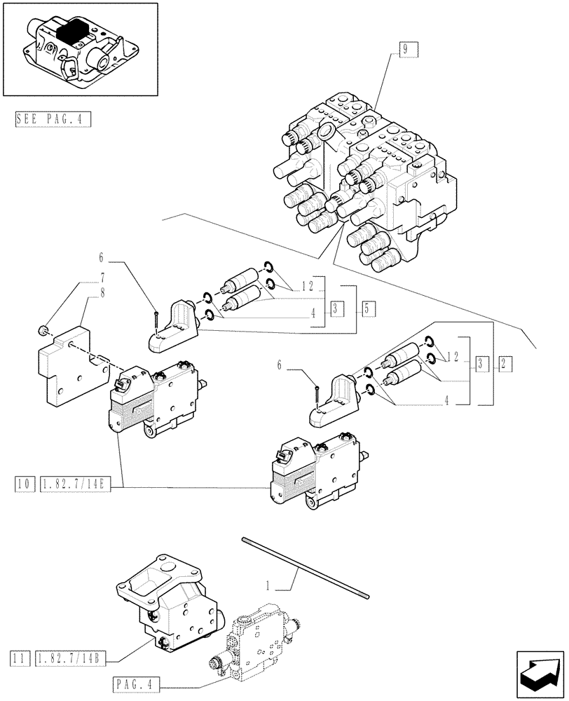 Схема запчастей Case IH MXM190 - (1.82.7/15[03]) - (VAR.718) BATTERY WITH FOUR CONTROL VALVES WITH ELECTRONIC CONTROL - D5504 (07) - HYDRAULIC SYSTEM