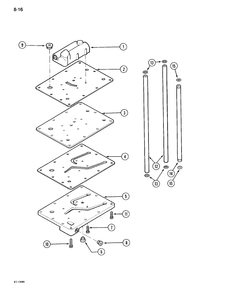 Схема запчастей Case IH 995 - (8-16) - REGULATOR VALVE MOUNTING PLATE, MFD TRACTOR WITHOUT TWO SPEED POWER SHIFT (08) - HYDRAULICS