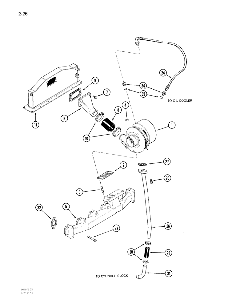 Схема запчастей Case IH 1640 - (2-26) - TURBOCHARGER SYSTEM, 6TA-590 ENGINE (01) - ENGINE