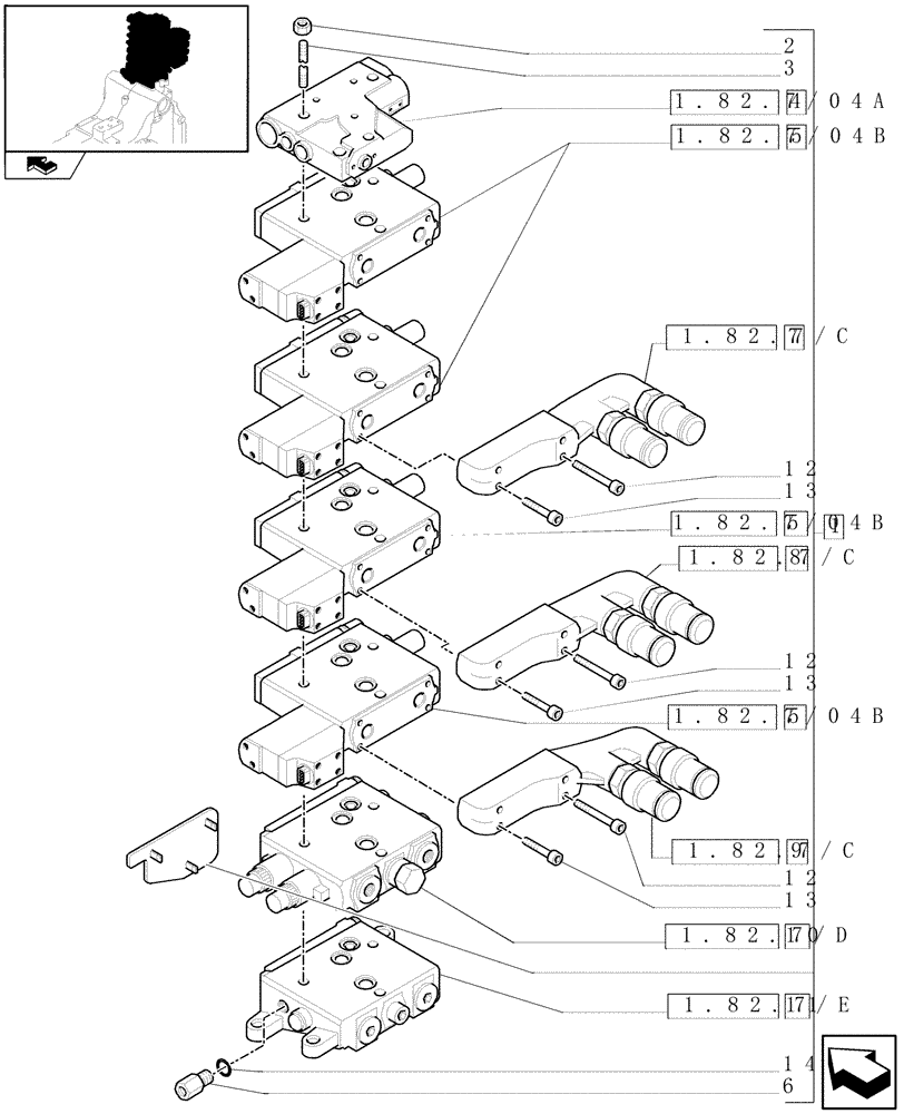 Схема запчастей Case IH PUMA 155 - (1.82.7/05[02]) - 4 ELECTROHYDRAULIC REAR REMOTE CONTROL VALVES - VALVE SECTIONS AND QUICK COUPLERS (VAR.330862-338851) (07) - HYDRAULIC SYSTEM