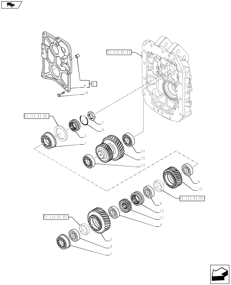 Схема запчастей Case IH PUMA 170 - (31.114.04[02]) - 4 SPEED ELECTRICALLY SHIFTABLE PTO 540/540E/1000/1000E - SHAFT AND GEARS (VAR.743374-743349 / 743611) (31) - IMPLEMENT POWER TAKE OFF