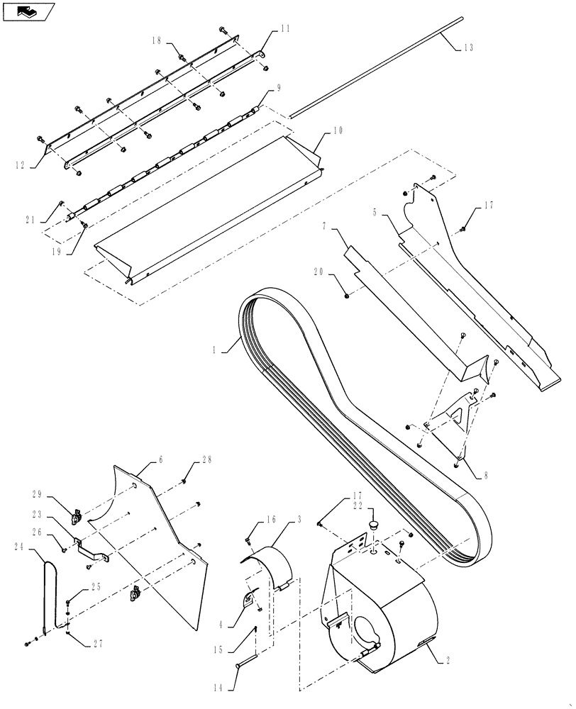 Схема запчастей Case IH 5130 - (60.120.07) - HEADER DRIVE,COVER AND BELT,2 SPEED,NON ROCK TRAP (60) - PRODUCT FEEDING