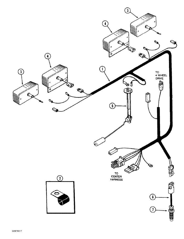 Схема запчастей Case IH 1660 - (4-32) - REAR LAMPS AND FUEL SENDER HARNESS, PRIOR TO P.I.N. JJC0103800 (06) - ELECTRICAL