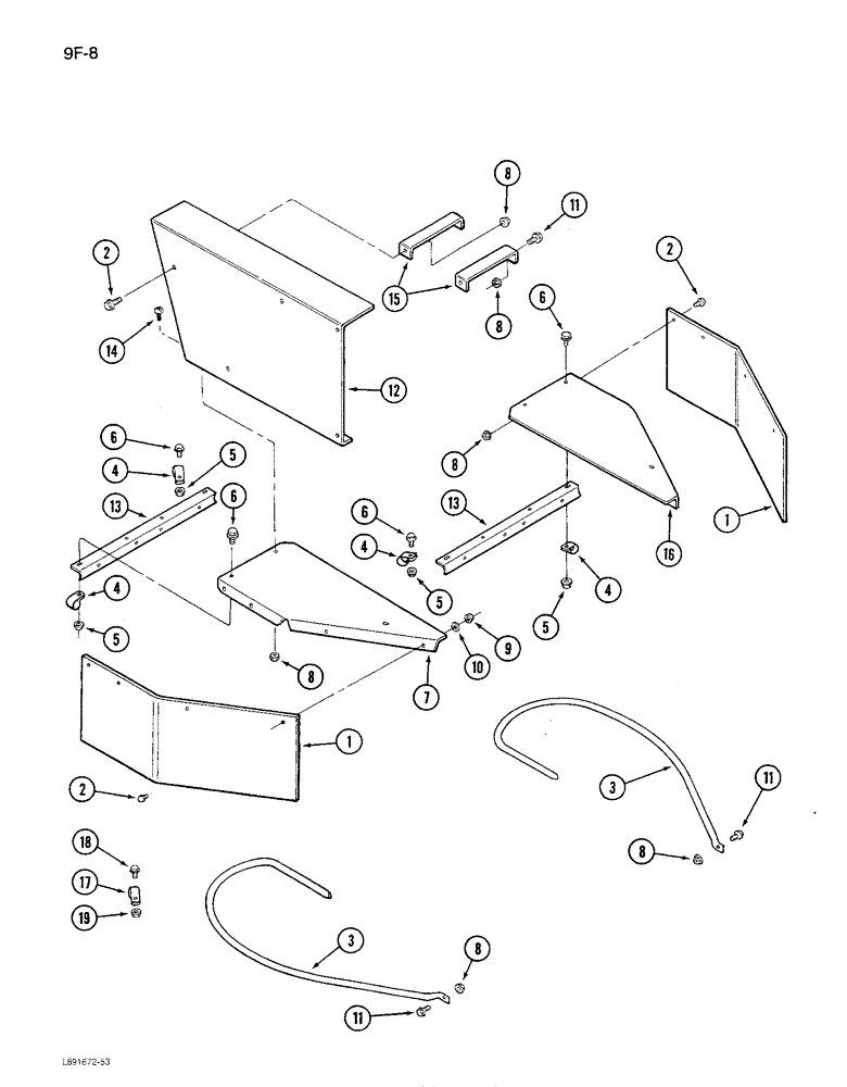 Схема запчастей Case IH 1680 - (9F-08) - STRAW SPREADER SHIELDS AND SUPPORTS (19) - STRAW SPREADER & CHOPPER