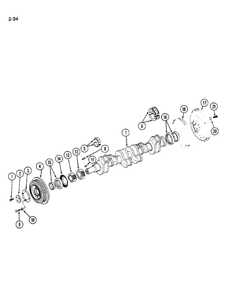 Схема запчастей Case IH 1640 - (2-34) - CRANKSHAFT, FLYWHEEL AND BEARINGS, D466 ENGINE (01) - ENGINE