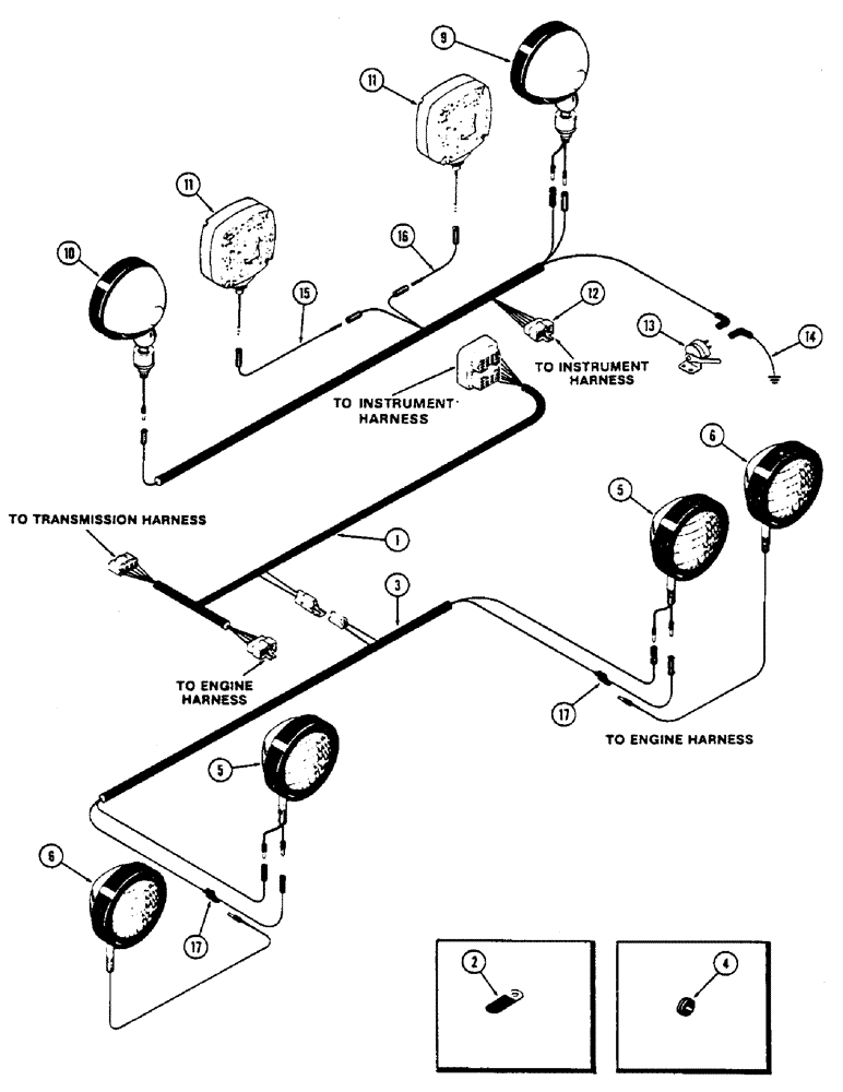 Схема запчастей Case IH 2670 - (088) - ELECTRICAL EQUIP. & WIRING, INTERMEDIATE, FRONT & REAR LAMP HARNESS, USED BEFORE TRAC. S/N 8825001 (04) - ELECTRICAL SYSTEMS