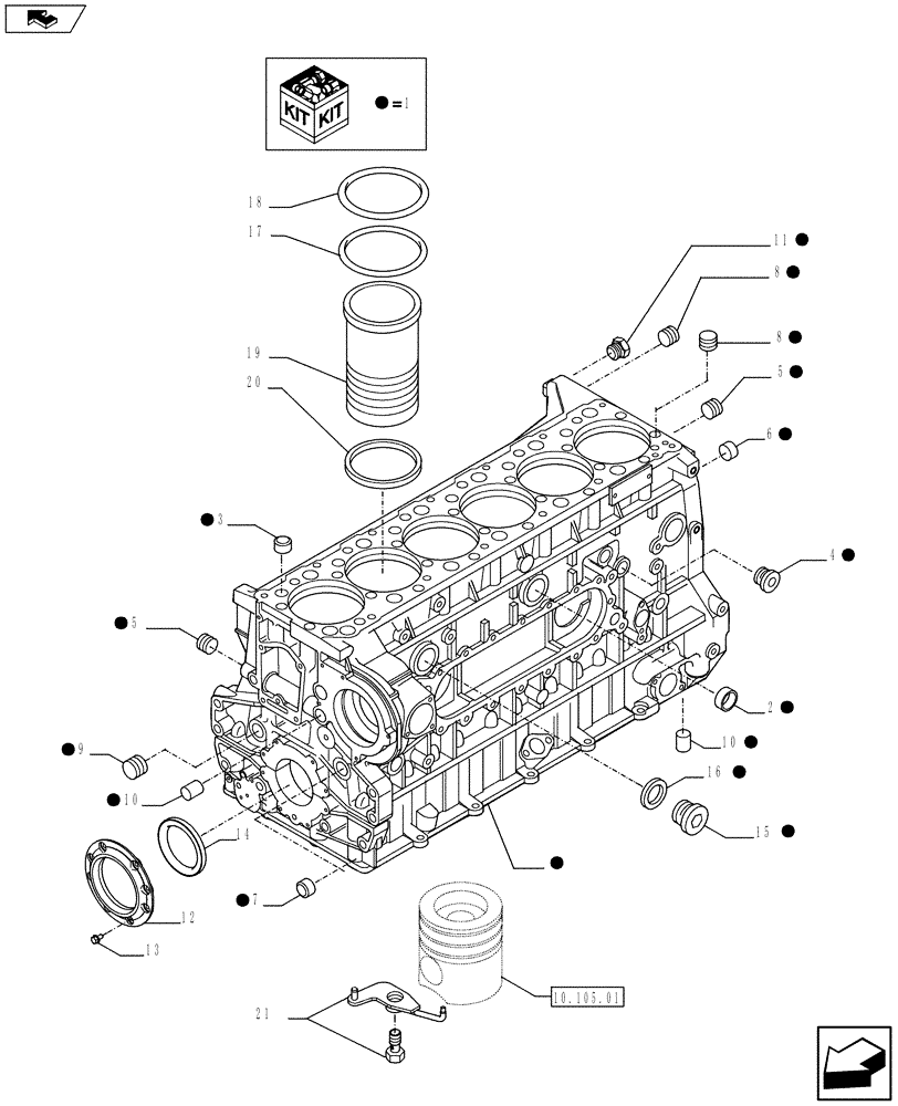 Схема запчастей Case IH F3BFE613C A006 - (10.001.02) - CYLINDER BLOCK & RELATED PARTS (504112913 - 504045977 - 504242485 - 504114488) (10) - ENGINE