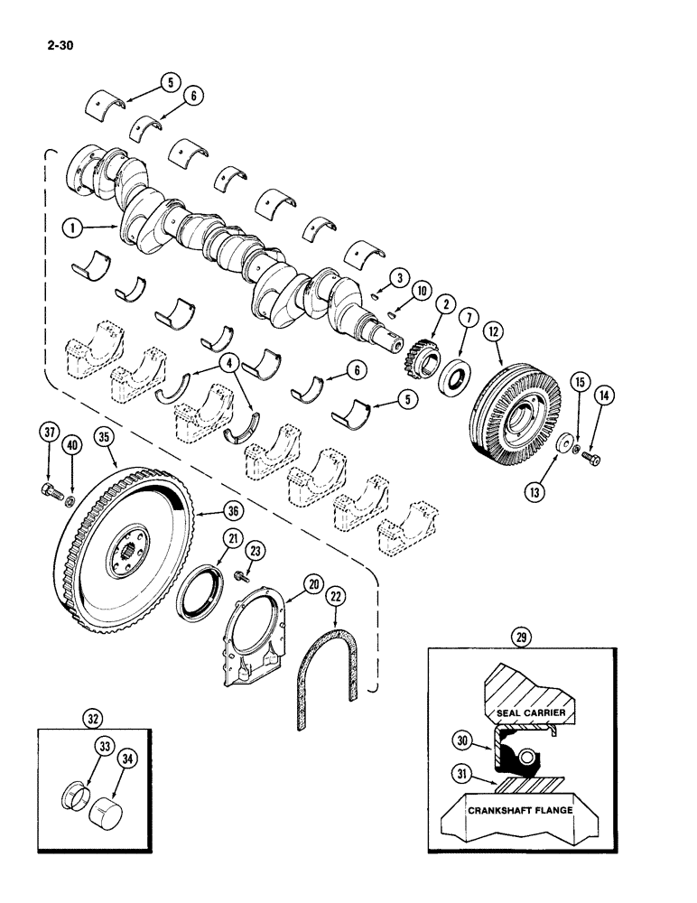 Схема запчастей Case IH 2094 - (2-30) - CRANKSHAFT AND FLYWHEEL, 504BD DIESEL ENGINE (02) - ENGINE