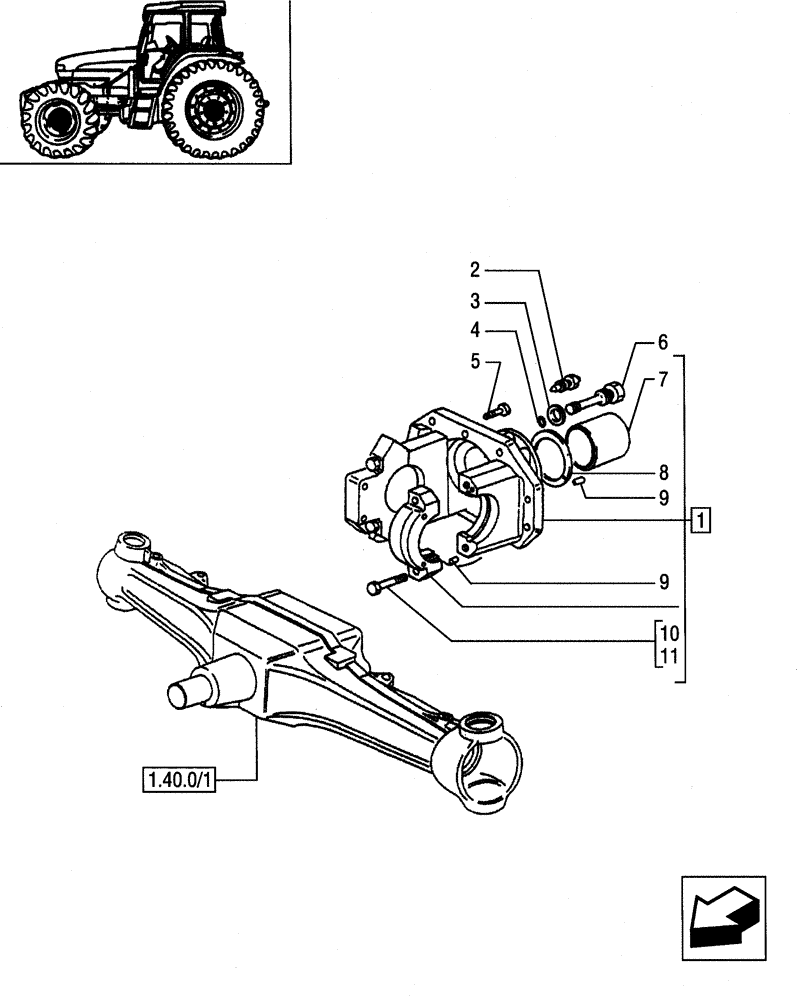 Схема запчастей Case IH JX85 - (1.40.1/06) - (VAR.319) 12+12 (40 KM/H) SYNCRO SHUTTLE W/INSIDE AXLE FR. BRAKE & LIMIT. SLIP-BEVEL GEAR PAIR (04) - FRONT AXLE & STEERING