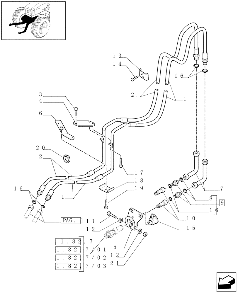 Схема запчастей Case IH MAXXUM 100 - (1.81.9/07[02]) - 4 HYDRAULIC FRONT COUPLERS FOR NON INTEGRATED FRONT HPL (VAR.330172) (07) - HYDRAULIC SYSTEM