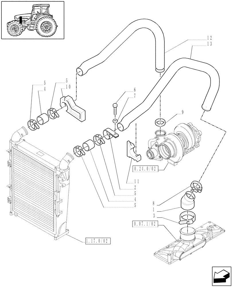 Схема запчастей Case IH MAXXUM 110 - (1.19.6/02) - INTERCOOLER AND CONDENSER - PIPES (02) - ENGINE EQUIPMENT