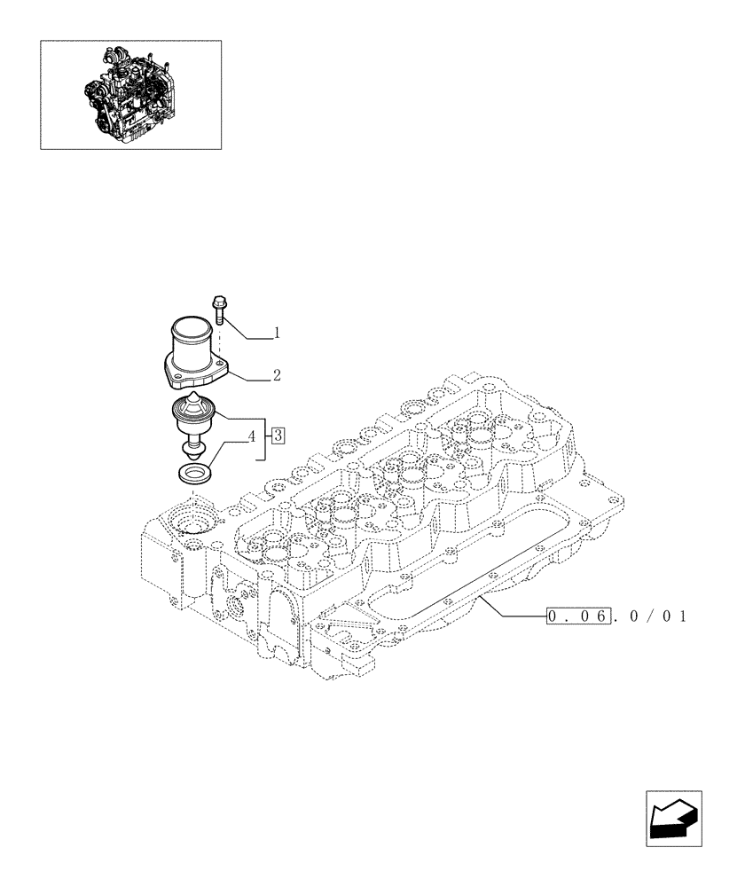 Схема запчастей Case IH MAXXUM 120 - (0.32.6/01) - THERMOSTAT ENGINE COOLING SYSTEM (STD + VAR.330003-332115-332116) (01) - ENGINE