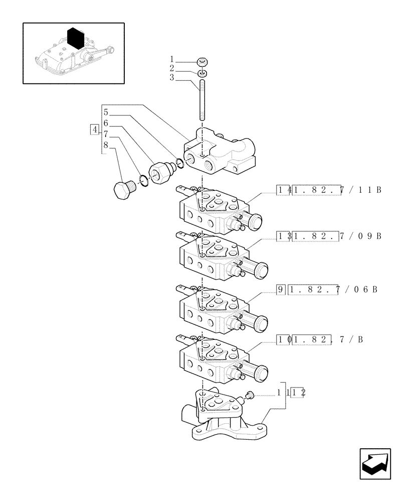 Схема запчастей Case IH JX1085C - (1.82.7/11[04]) - (VAR.165) 4 REAR REMOTE VALVES FOR MDC - CONTROL VALVES - D5484 (07) - HYDRAULIC SYSTEM