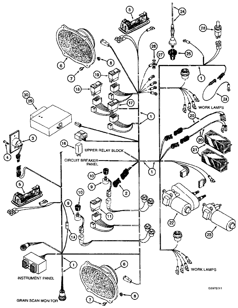 Схема запчастей Case IH 2166 - (4-16) - CAB HARNESS, OVERHEAD, PRIOR TO COMBINE P.I.N. JJC0180000 (06) - ELECTRICAL