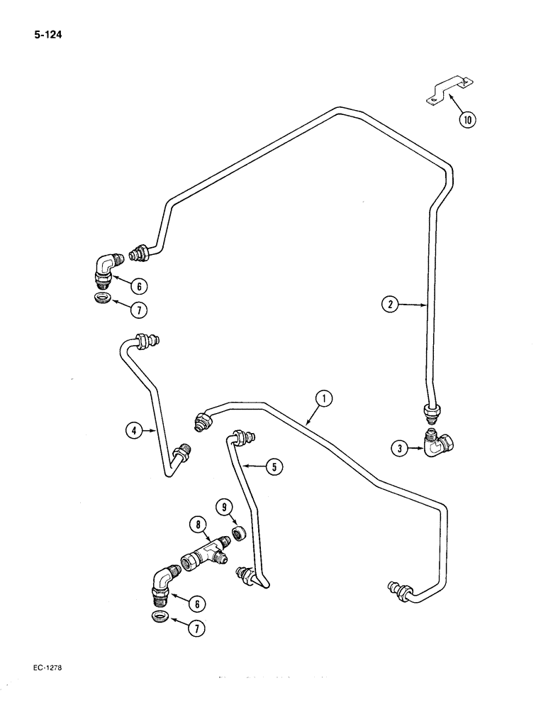 Схема запчастей Case IH 385 - (5-124) - STEERING PIPES REAR, 2 SPEED POWER SHIFT TRACTOR W/FORWARD & REVERSE, TRACTORS P.I.N. 18001 & AFTER (05) - STEERING