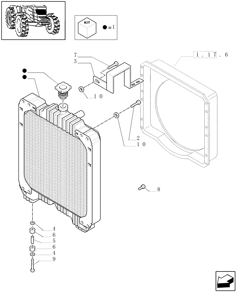 Схема запчастей Case IH JX95 - (1.17.0[02A]) - RADIATOR - CAP AND BRACKET - D5834 (02) - ENGINE EQUIPMENT