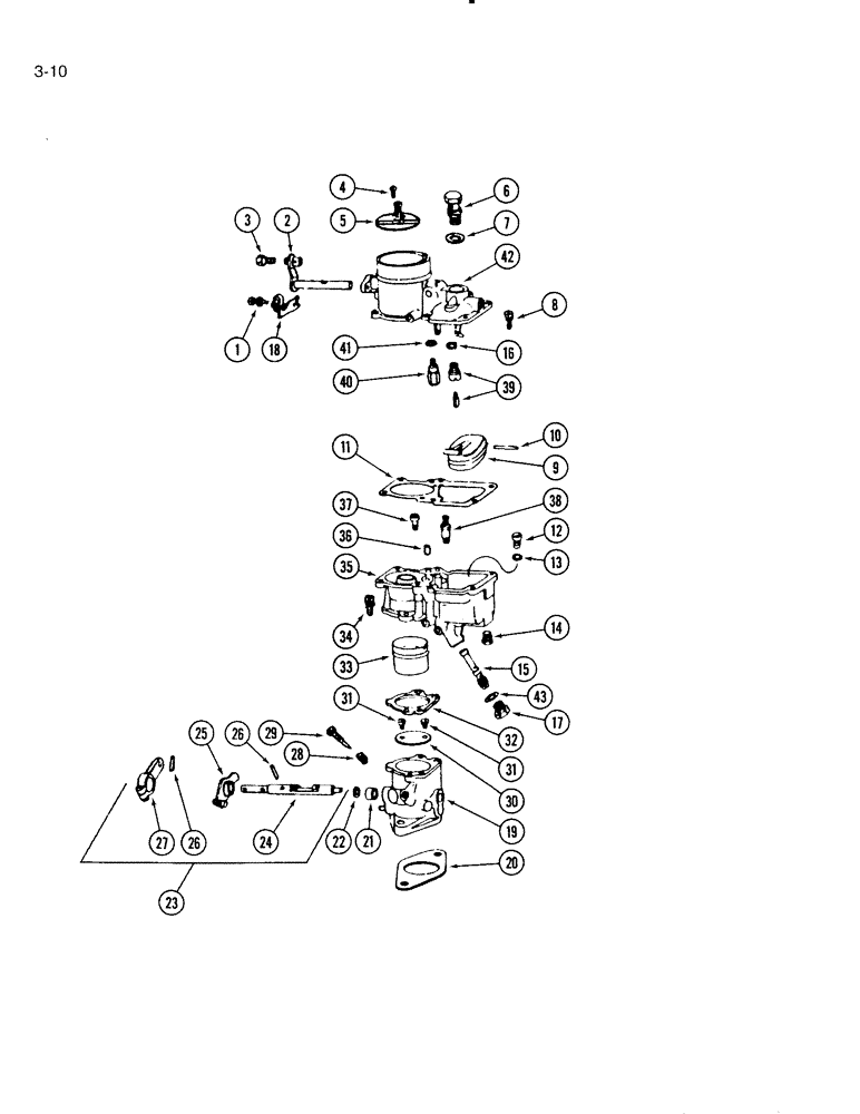 Схема запчастей Case IH 4000 - (3-10) - CARBURETOR, C-232 AND C-258 GAS ENGINE, PRIOR TO P.I.N. 4981 (03) - FUEL SYSTEM