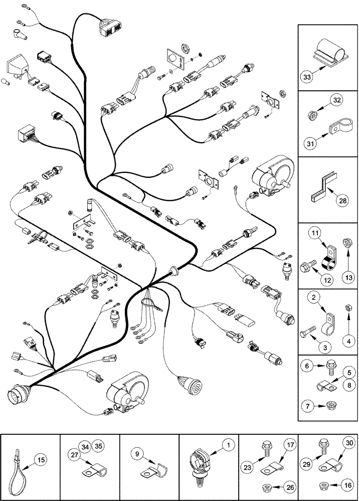 Схема запчастей Case IH 2555 - (04-13) - HARNESS, CENTER TO REAR - CLAMPS AND RETAINERS (06) - ELECTRICAL SYSTEMS