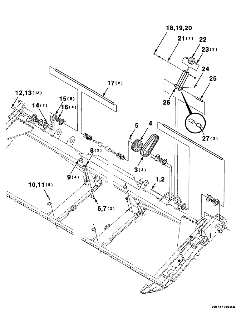 Схема запчастей Case IH 425 - (2-12) - SICKLE DRIVE ASSEMBLY, 21 FOOT (58) - ATTACHMENTS/HEADERS