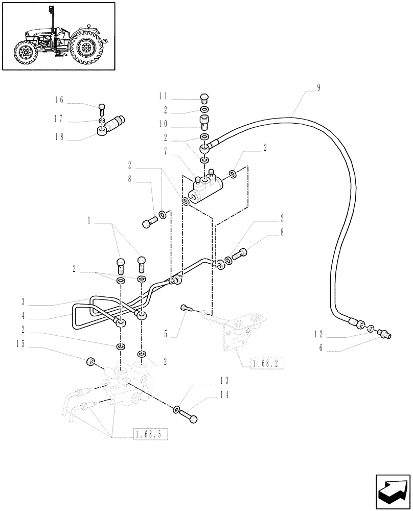 Схема запчастей Case IH JX1060C - (1.68.5/02) - (VAR.326/1) STANDARD FRONT AXLE W/ ELECTROHYDR. DIFF. LOCK, W/ BRAKES (30KM/H) (05) - REAR AXLE