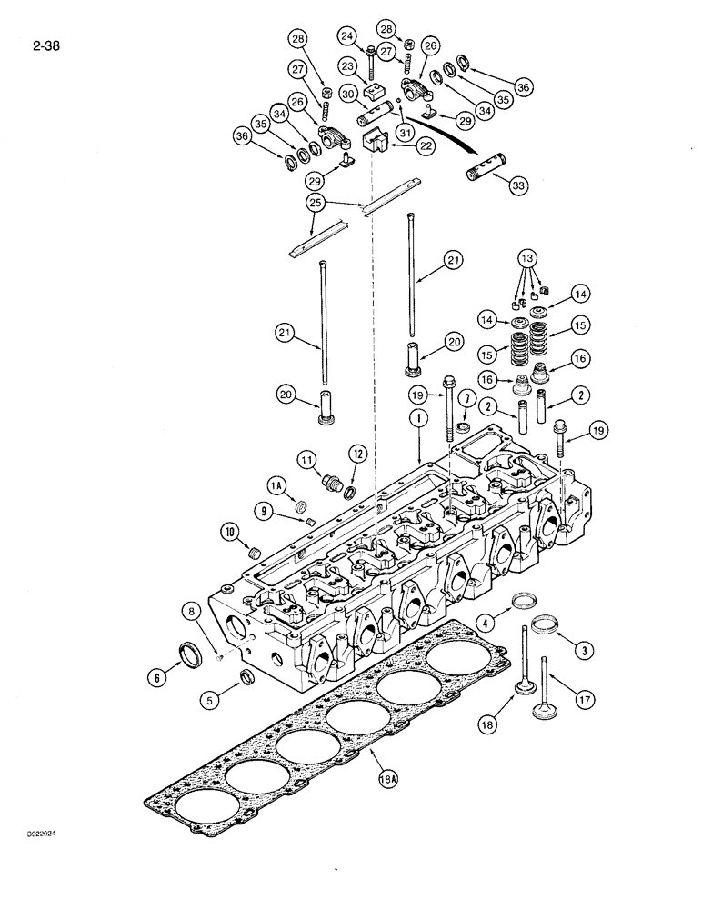 Схема запчастей Case IH 9230 - (2-038) - CYLINDER HEAD AND VALVE MECHANISM, 6T-830 ENGINE, 6TA-830 ENGINE (02) - ENGINE