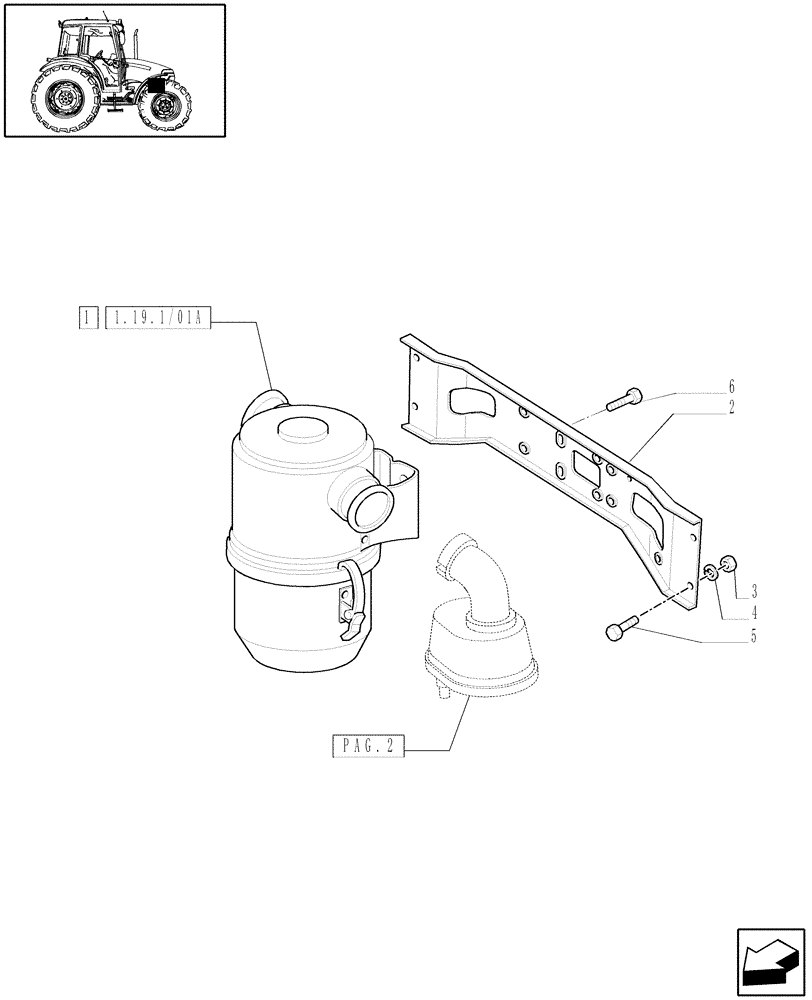 Схема запчастей Case IH JX60 - (1.19.1/01[01]) - (VAR.189) WET AIR CLEANER (02) - ENGINE EQUIPMENT