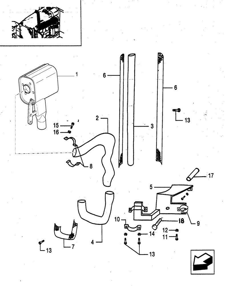 Схема запчастей Case IH JX95 - (1.15.1[02]) - MUFFLER - PIPE, COLLARS AND SUPPORT (02) - ENGINE EQUIPMENT