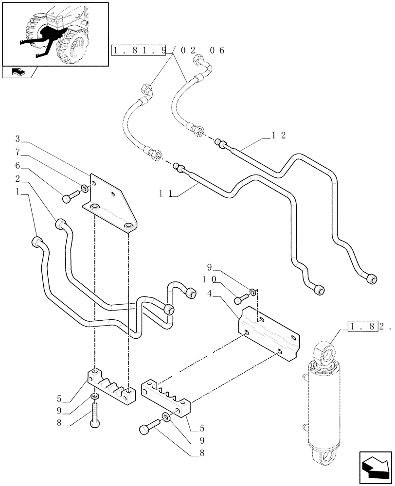 Схема запчастей Case IH PUMA 195 - (1.81.9/02[07]) - (VAR.089) FRONT HPL WITH PTO, LESS AUX. COUPLERS - PIPES AND BRACKETS - C6726 (07) - HYDRAULIC SYSTEM