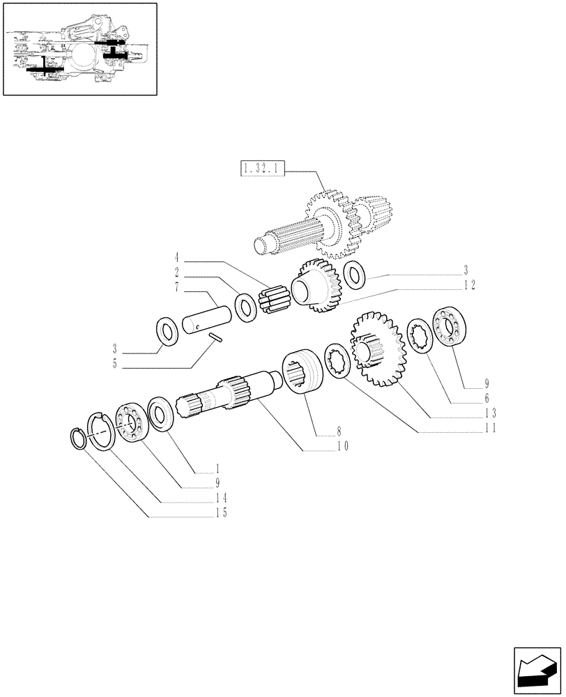 Схема запчастей Case IH JX70 - (1.33.1/01) - (VAR.449) 4WD WATER PROOF TRANSMISSION - TRANSMISSION GEARINGS (04) - FRONT AXLE & STEERING