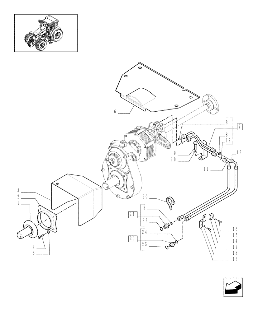 Схема запчастей Case IH MXU125 - (1.80.5[02]) - (VAR.041) FRONT POWER TAKE-OFF (WITH 6 SPLINES) - GUARDS AND PIPES (07) - HYDRAULIC SYSTEM