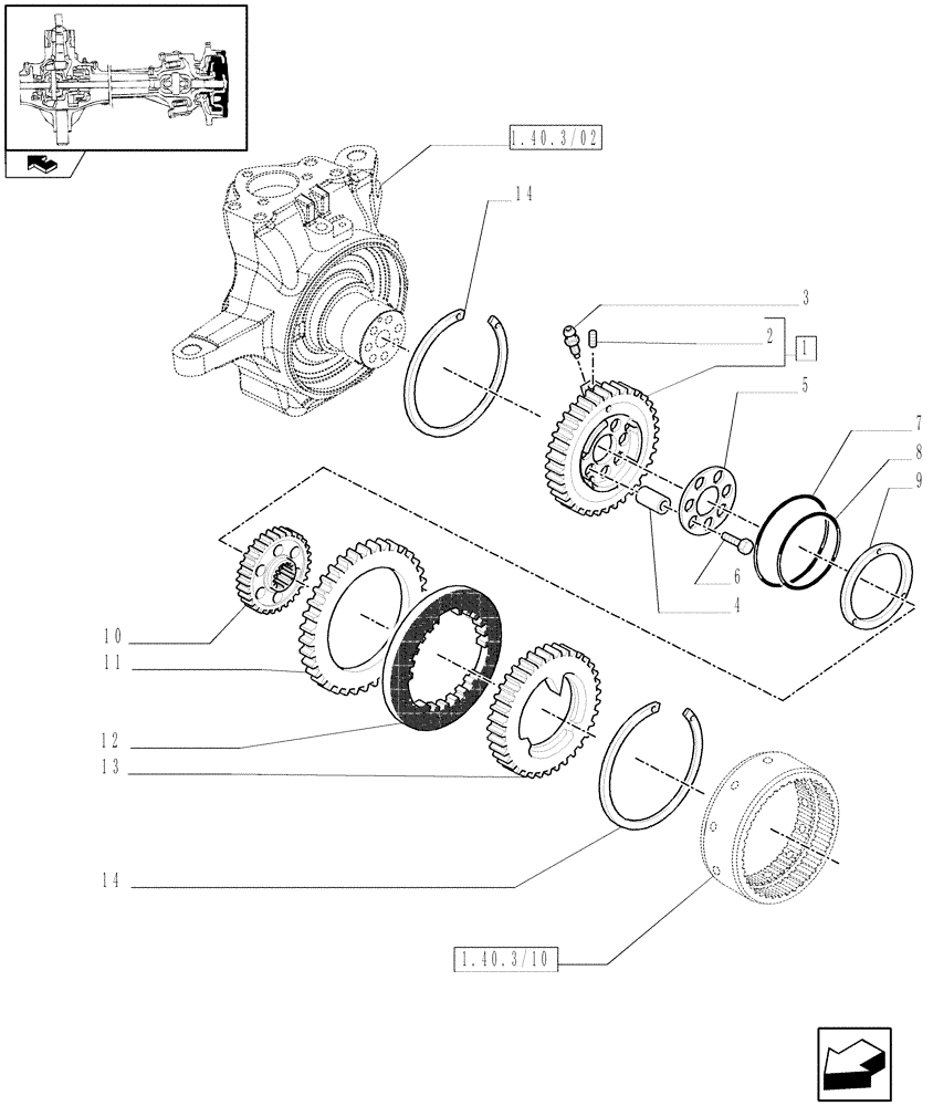 Схема запчастей Case IH PUMA 140 - (1.40. 3/14[01]) - (CL.4) FRONT AXLE W/MULTI-PLATE DIFF. LOCK, ST. SENSOR AND BRAKES - BRAKES (VAR.330426) (04) - FRONT AXLE & STEERING