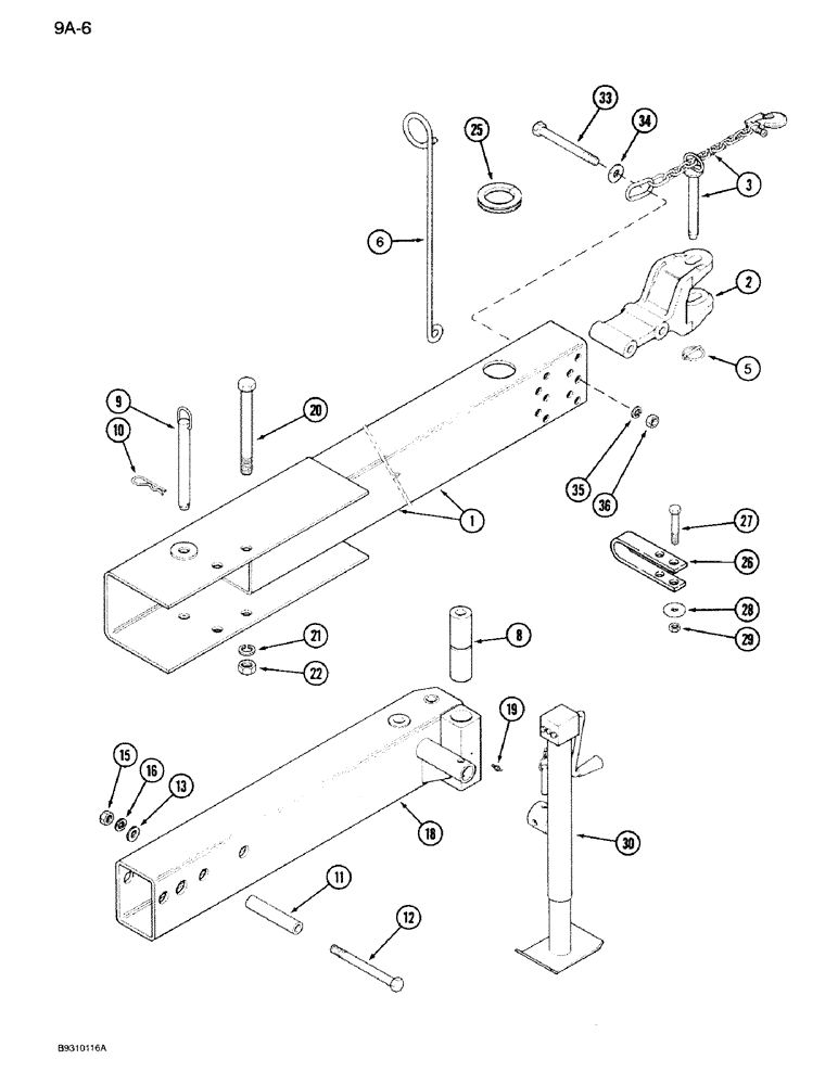 Схема запчастей Case IH 950 - (9A-06) - FOLDING HITCH, 8 ROW NARROW, RIGID, 6 ROW WIDE, RIGID (09) - CHASSIS/ATTACHMENTS