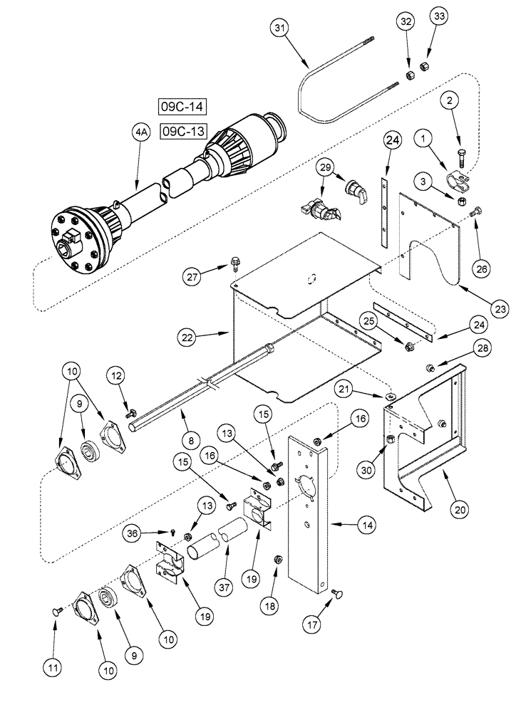 Схема запчастей Case IH 1020 - (09C-09) - AUGER JACKSHAFT DRIVE 17.5 AND 20.0 FOOT HEADER (09) - CHASSIS/ATTACHMENTS