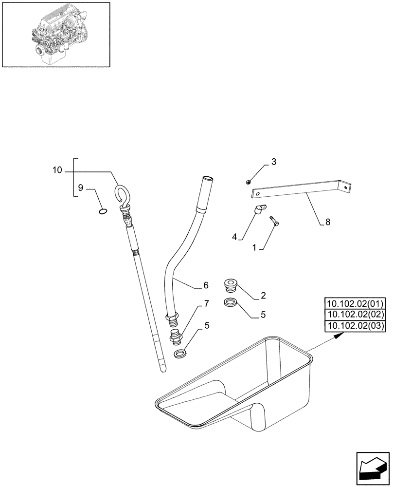 Схема запчастей Case IH 8120 - (10.103.09[01]) - OIL DIPSTICK & TUBE - 8120/8120(LA) (10) - ENGINE