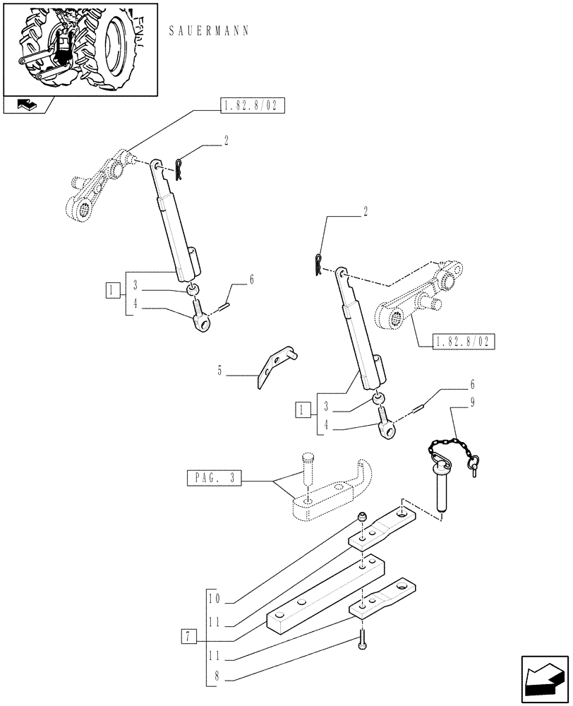 Схема запчастей Case IH FARMALL 85C - (1.89.3/11[04]) - PICK UP HITCH AND DRAW BAR (SAUERMANN) - BRACKET, TIE-ROD AND SUPPORT (VAR.330929-331935) (09) - IMPLEMENT LIFT