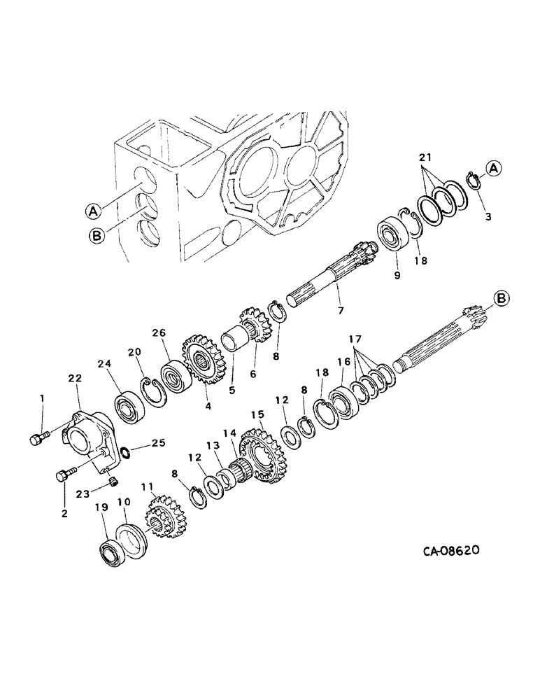 Схема запчастей Case IH 244 - (07-35) - DRIVE TRAIN, RANGE GEARS, SYNCHROMESH TRANSMISSION, 244 AND 254 (04) - Drive Train