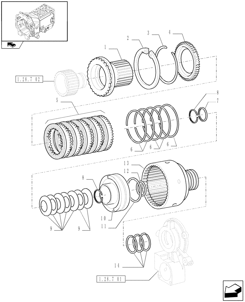 Схема запчастей Case IH PUMA 195 - (1.28.7[03]) - SPEED GEARS AND CLUTCHES - "B" CLUTCH (03) - TRANSMISSION