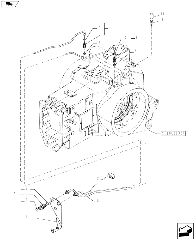 Схема запчастей Case IH MAGNUM 180 - (33.201.01) - BRAKE PIPING, WITH POWERSHIFT TRANSMISSION (33) - BRAKES & CONTROLS