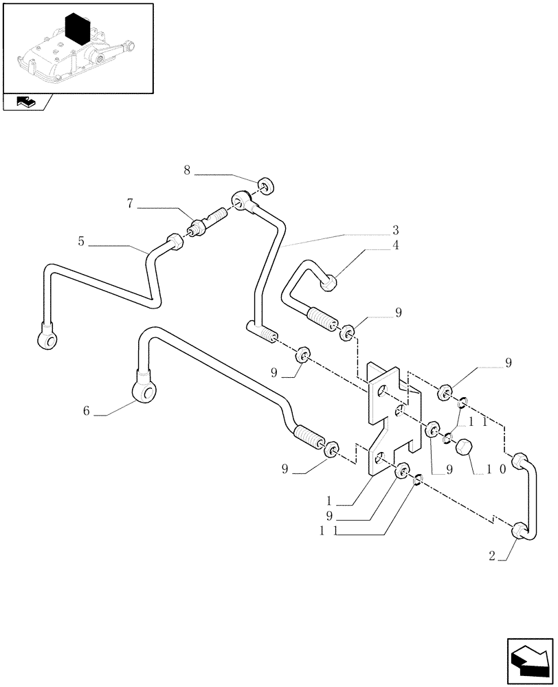 Схема запчастей Case IH FARMALL 80 - (1.82.7/05) - MID-MOUNT VALVES HYDRAULIC CONNECTION (VAR.335560) (07) - HYDRAULIC SYSTEM