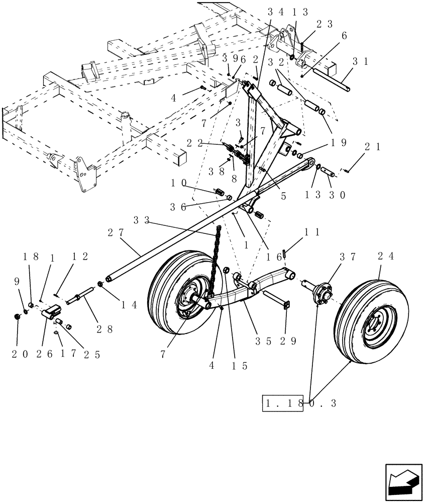 Схема запчастей Case IH PTX600 - (1.180.1) - WHEEL STANDARD (WING) ASSEMBLY (12) - FRAME