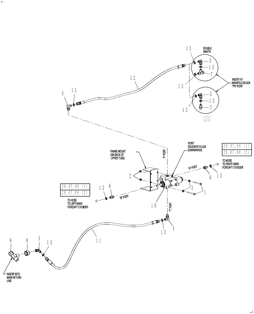 Схема запчастей Case IH DH302 - (20.07.11[2]) - HOSES, FORE/AFT KIT (07) - HYDRAULICS