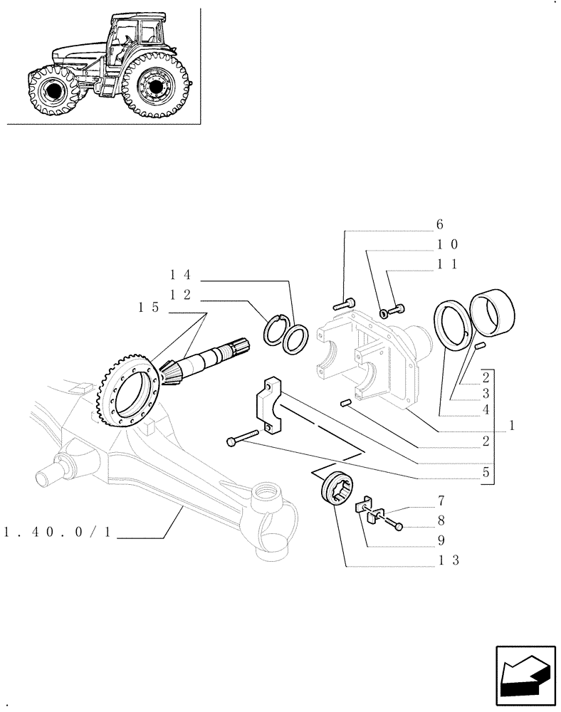 Схема запчастей Case IH JX90U - (1.40.0/44[02]) - (VAR.322) HIGH SPEED RING GEAR AND PINION - 4WD - BEVEL GEAR PAIR & SUPPORT (04) - FRONT AXLE & STEERING