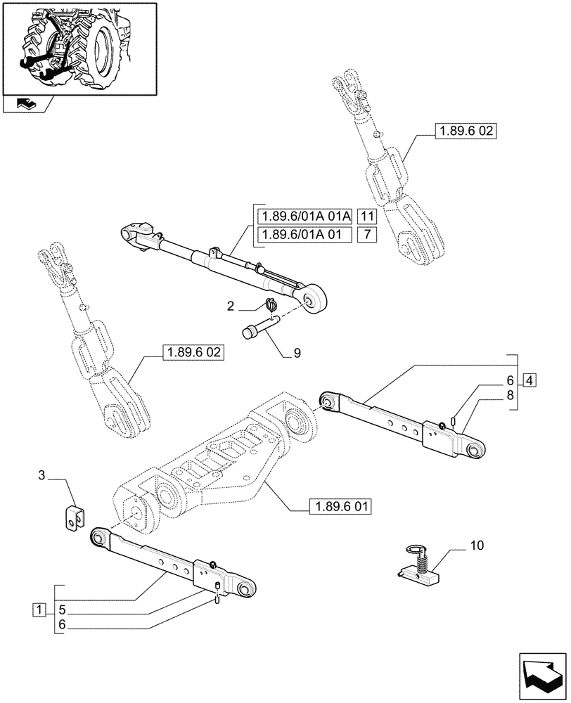 Схема запчастей Case IH PUMA 155 - (1.89.6/01) - CAT.2 FLEXIBLE LINKS FOR EDC - LIFT ARMS AND TOP LINK (VAR.331970) (09) - IMPLEMENT LIFT