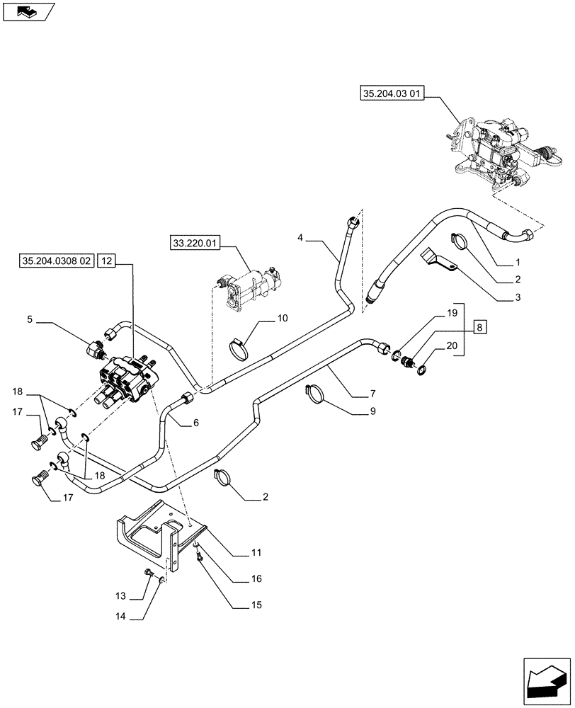 Схема запчастей Case IH FARMALL 75C - (35.204.0310) - HYDRAULIC TRAILER BRAKE WITH 2 MID MOUNT VALVES - VALVES AND PIPES - ISO (VAR.333370 / 743516) (35) - HYDRAULIC SYSTEMS