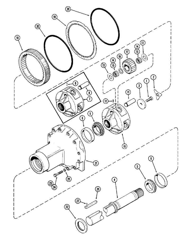 Схема запчастей Case IH 1370 - (210) - REAR AXLE HOUSING AND PLANET GEARS, 3-1/2" DIAMETER AXLE SHAFT, USED PRIOR TO TRANS. S/N 10032467 (06) - POWER TRAIN