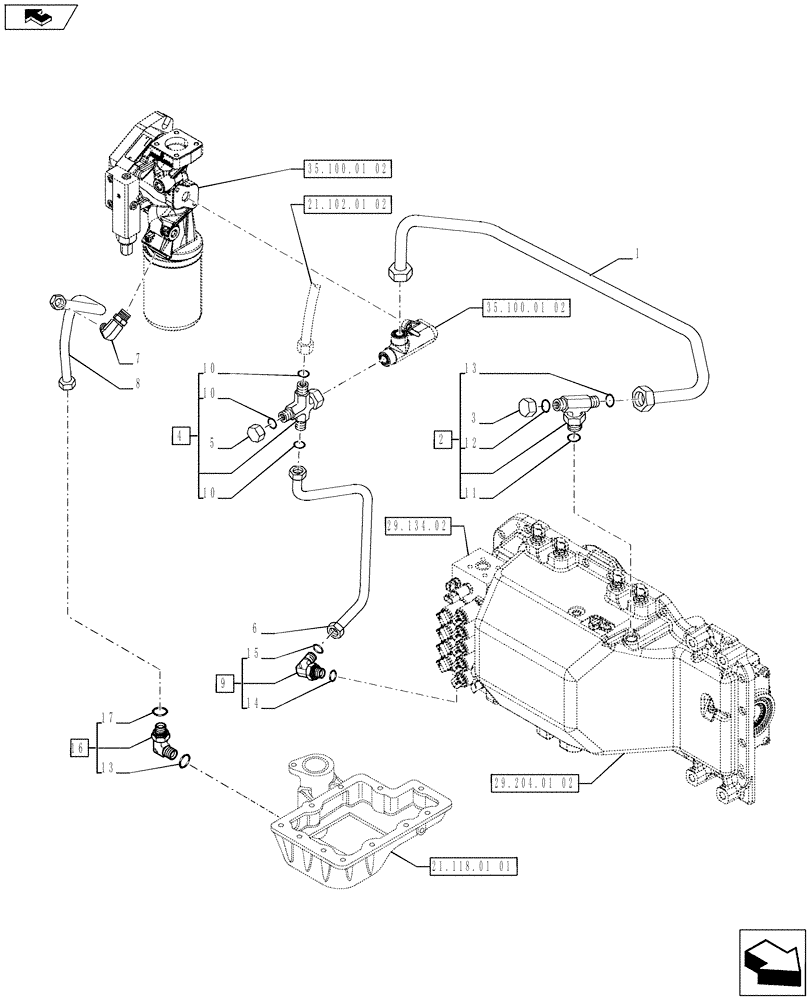 Схема запчастей Case IH PUMA 230 - (21.102.01[01]) - HYDRAULIC TRASMISSION CONTROL - PIPES AND FITTING (21) - TRANSMISSION