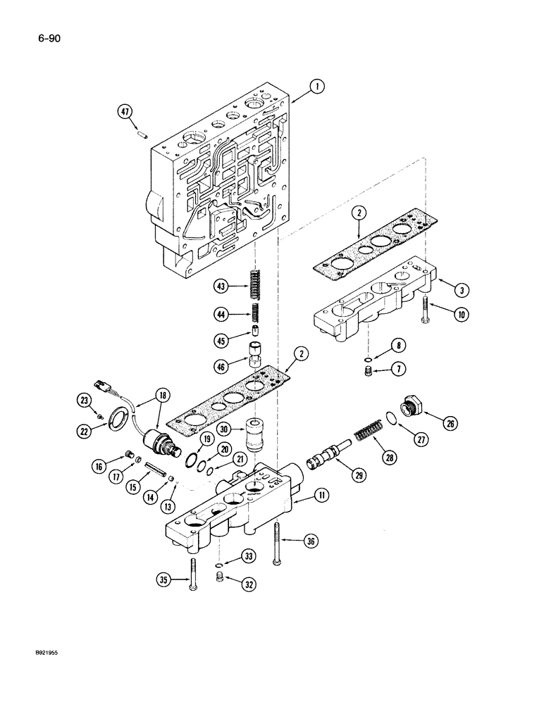 Схема запчастей Case IH 7130 - (6-090) - TRANS. CONTROL VALVE ASSY., BODY SECTION, CREEPER VALVE BODY & LOWER PLATE, 4 SPEED REVERSE VALVES (06) - POWER TRAIN