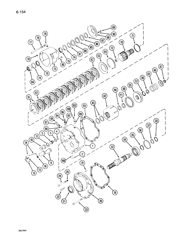 Схема запчастей Case IH 7130 - (6-154) - PTO ASSEMBLY, IF EQUIPPED, PRIOR TO TRANSMISSION S/N AJB0059710 (06) - POWER TRAIN