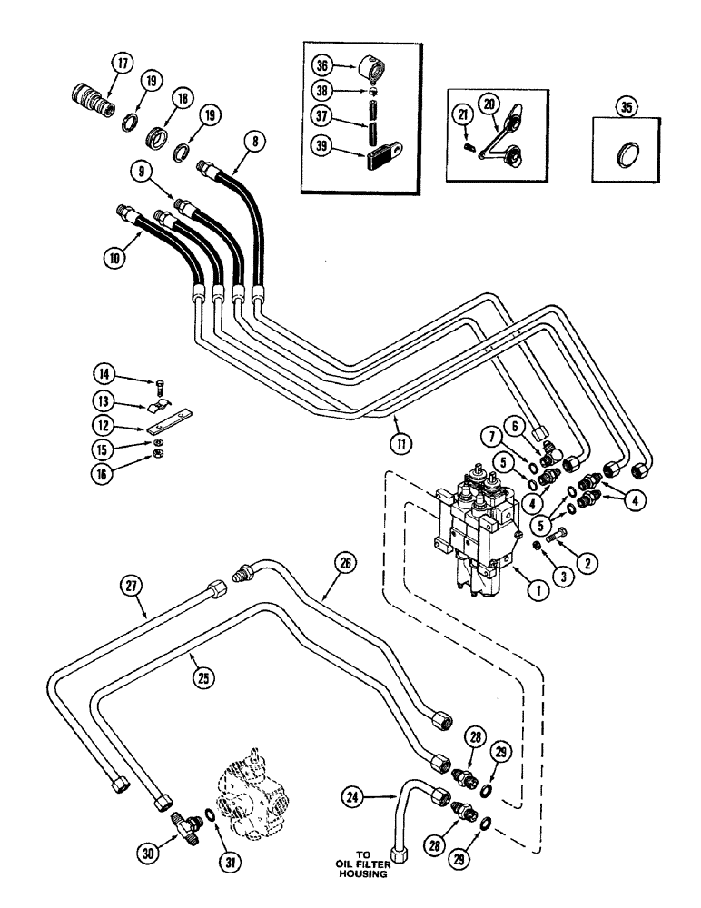 Схема запчастей Case IH 3294 - (8-294) - REMOTE HYDRAULICS, VALVE, HOSES AND COUPLINGS, 2 CIRCUIT SYSTEM WITHOUT LOAD CHECK (08) - HYDRAULICS